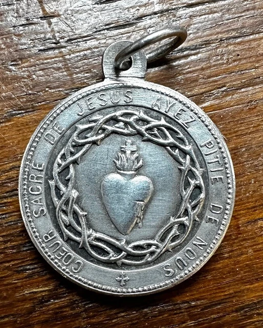 Médaille Religieuse Ancienne N.D. Du Port Et Cœur De Jésus - Métal Argenté